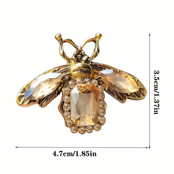 Vintage Boho Style Square Cut Yellow Sapphire Bee Inserts Brooch Pin Elegant - Picture 3 of 5